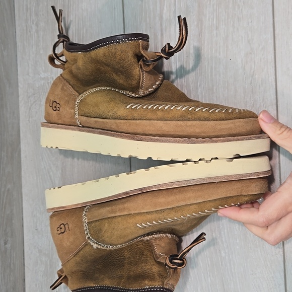 UGG Men's Ankle Brown Sheepskin Suede Boots Platform Shoes Sz 7 - Picture 12 of 13